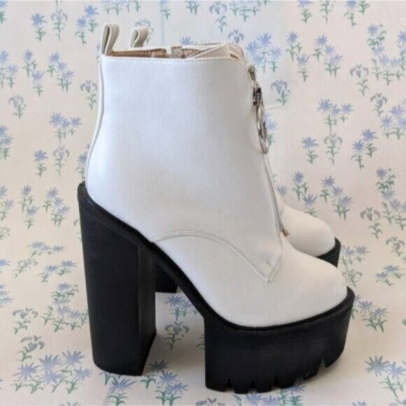 Lamoda Pure Freestyle Platform Ankle Boots 36 5 White Punk Goth Heels Lug Sole - Picture 2 of 10